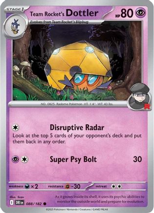 Team Rocket's Dottler 088 - Reverse Holofoil SV10 Destined Rivals - Common