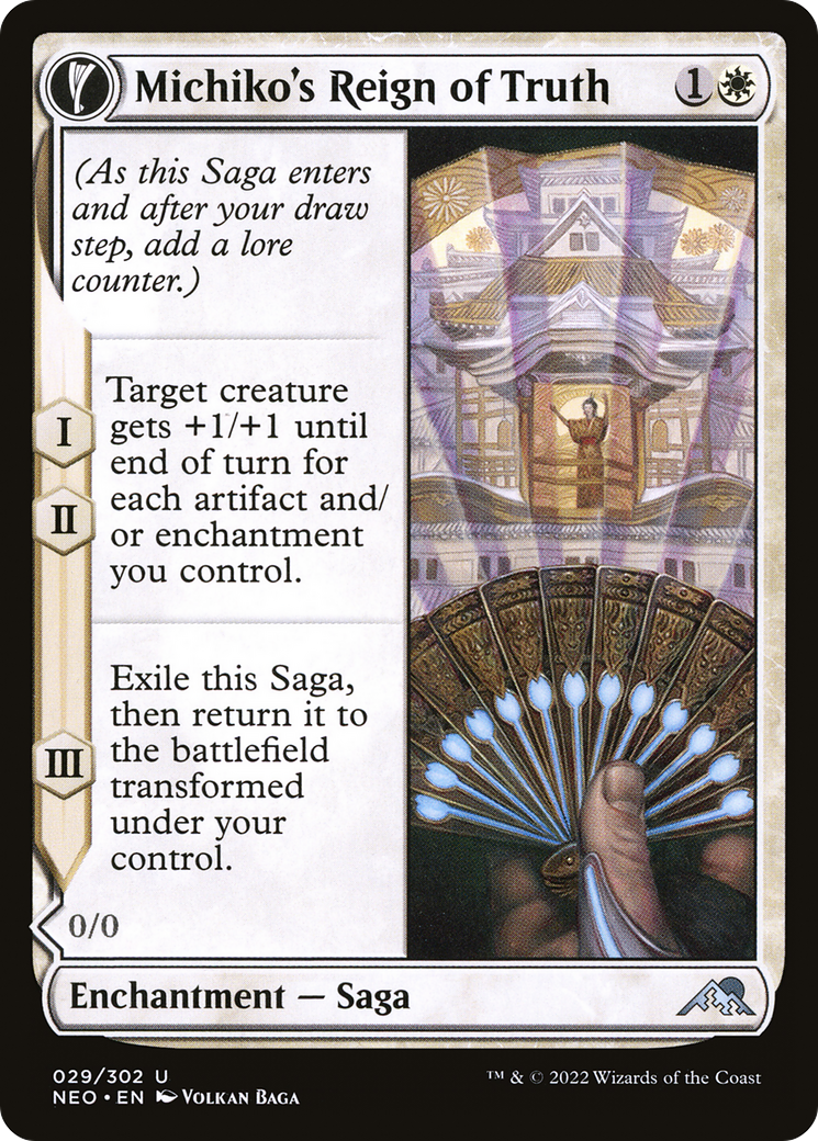 Michiko's Reign of Truth // Portrait of Michiko (NEO-029) - Kamigawa: Neon Dynasty: (fandfc, enchantment) Foil