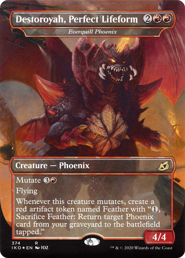 Everquill Phoenix (IKO-374) - Ikoria: Lair of Behemoths / Destoroyah, Perfect Lifeform (Borderless) Foil