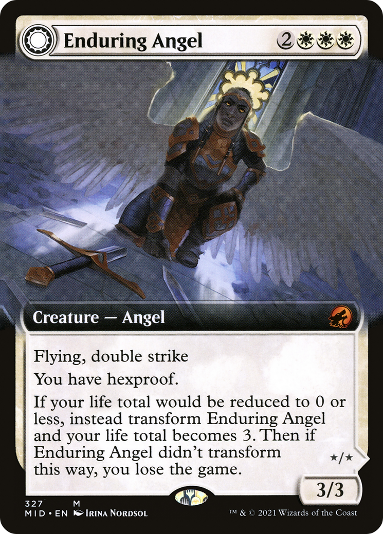 Enduring Angel // Angelic Enforcer (MID-327) - Innistrad: Midnight Hunt: (Extended Art, Double Faced Transform) Foil