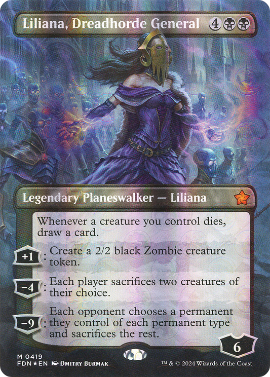 Liliana, Dreadhorde General (Borderless) (Mana Foil) (FDN-419) - Foundations (Borderless) Foil