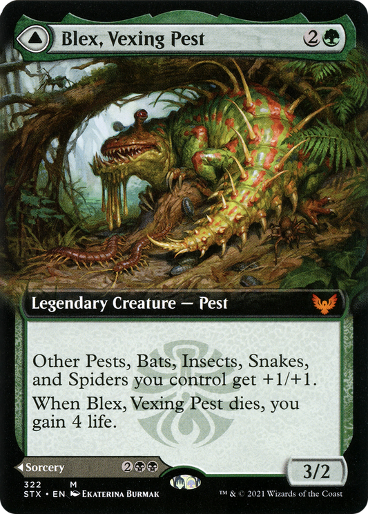 Blex, Vexing Pest // Search for Blex (STX-322) - Strixhaven: School of Mages: (Extended Art) Foil