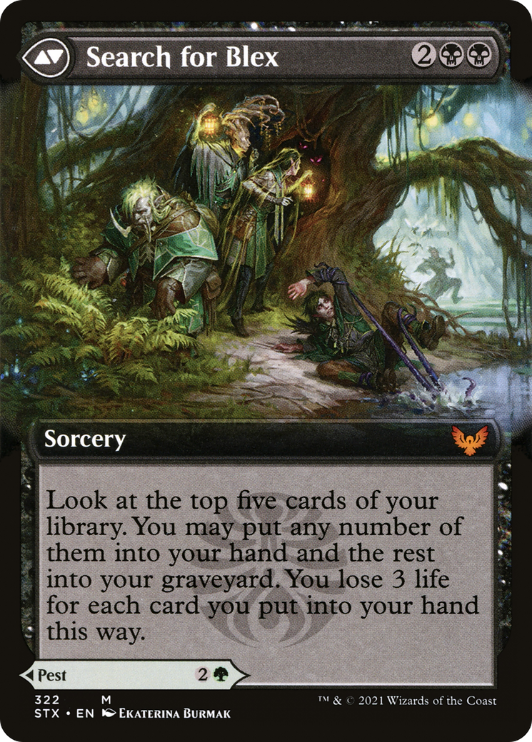 Blex, Vexing Pest // Search for Blex (STX-322) - Strixhaven: School of Mages: (Extended Art) Foil