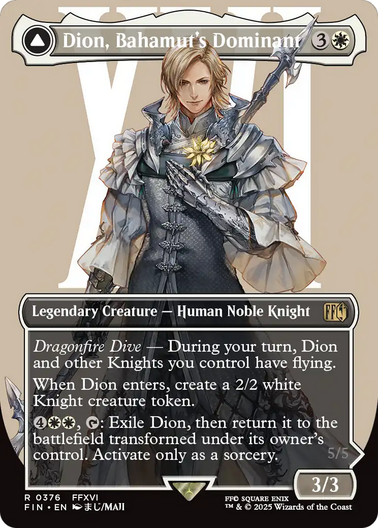Dion, Bahamut's Dominant // Bahamut, Warden of Light (FIN-376) - FINAL FANTASY: (enchantment) (Borderless) Foil